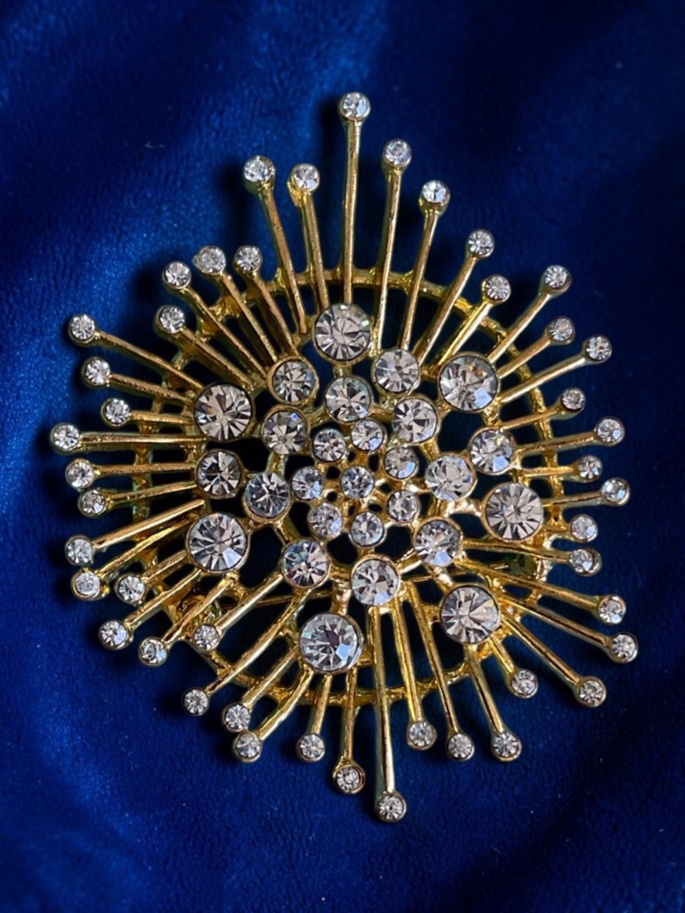 ⭐️ Retro Mid Century Modern Crystal Sunburst Star Brooch